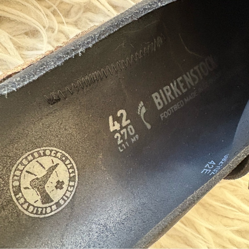 Birkenstock Buckley Black Suede Leather Buckle Slip On Moccasin Mule Shoes 42E - Picture 11 of 12